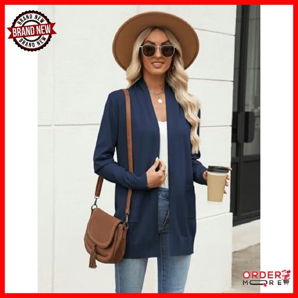 Long Cardigan Sweater Lightweight Open Front Duster Knit with Pockets - Picture 5 of 7